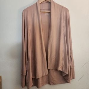 Imbodhi Ribbed Knit Open Front Long Sleeve Cardigan Blush Pink